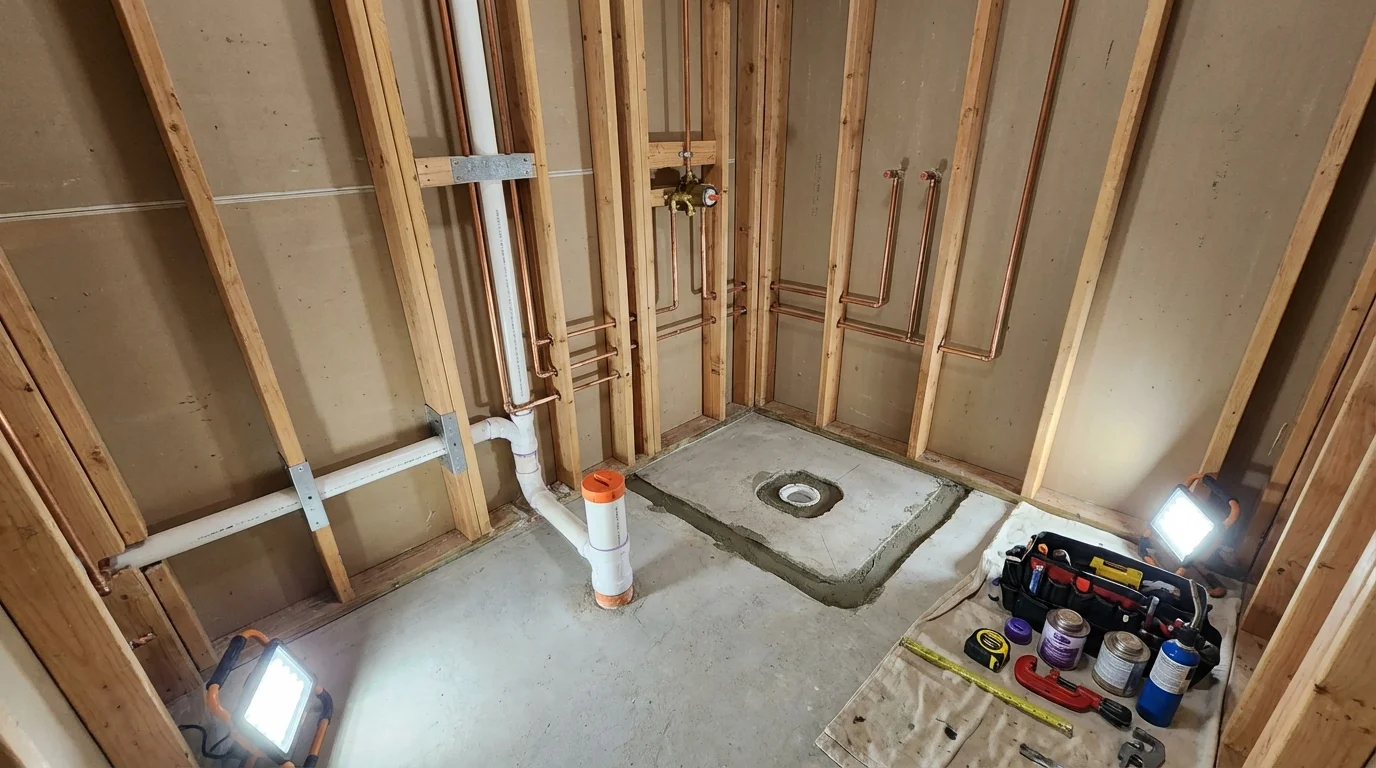 Bathroom rough-in plumbing during remodel by Johns Plumbing LLC in Cheyenne Wells