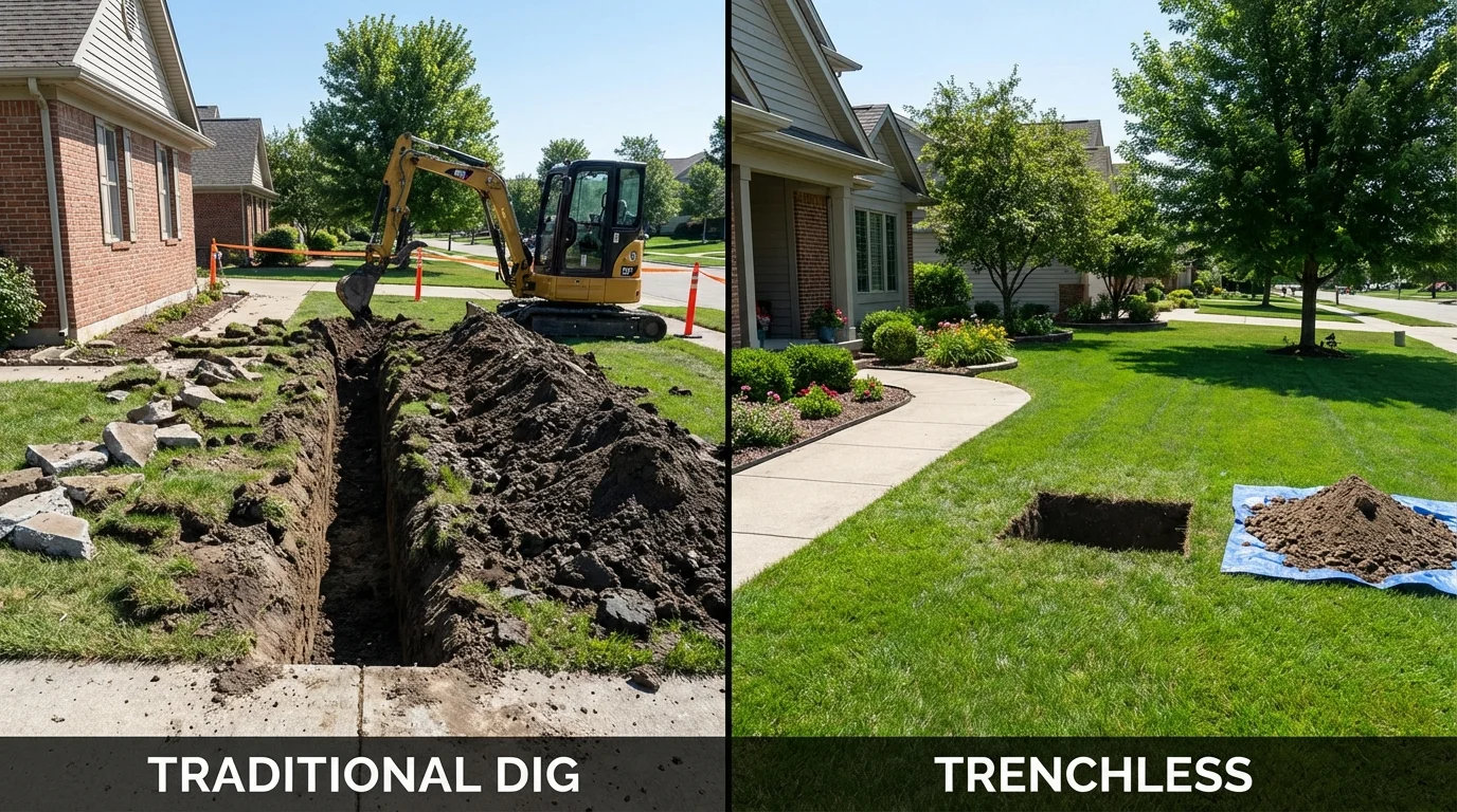 Trenchless sewer repair with minimal yard damage versus traditional excavation in Cheyenne Wells, CO